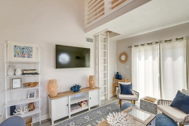16525 Jamaica Cove Rd, Jamaica Beach, TX 77554 - living area with baseboards, ornate columns, and wood finished floors