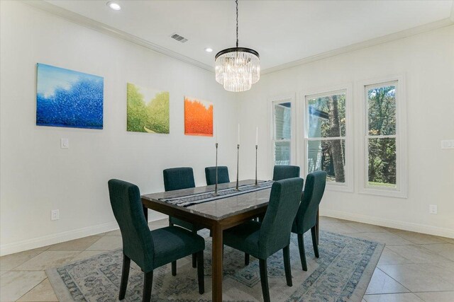 4500 Waterford Pl, Austin, TX 78731 - dining space with a chandelier, ornamental molding, light tile patterned floors, and recessed lighting