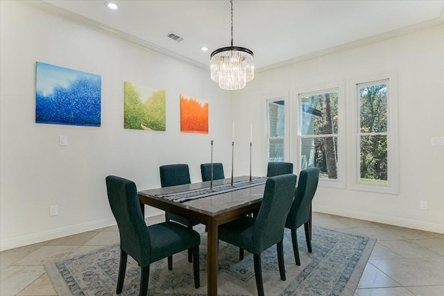 4500 Waterford Pl, Austin, TX 78731 - dining room with a chandelier, ornamental molding, light tile patterned flooring, and recessed lighting