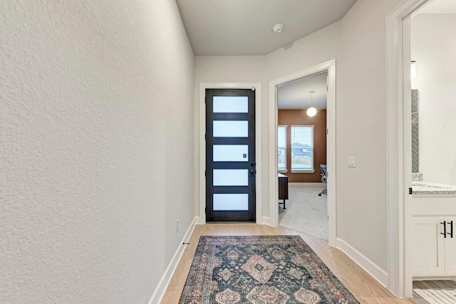 11808 Dillon Falls Dr, Austin, TX 78747 - entrance foyer with light wood finished floors and a textured wall