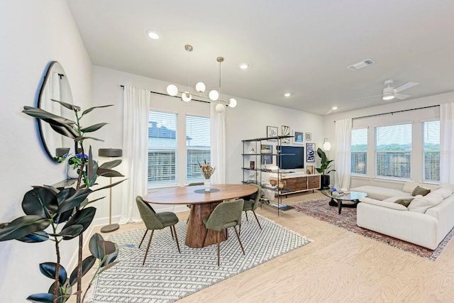 11808 Dillon Falls Dr, Austin, TX 78747 - dining area featuring recessed lighting, wood finished floors, and a ceiling fan