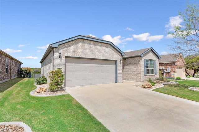231 Tradinghouse Creek St, Georgetown, TX 78633 - single story home featuring brick siding, driveway, an attached garage, a front lawn, and central AC