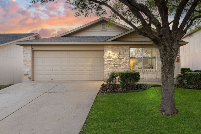 301 Drystone Trl, Liberty Hill, TX 78642 - single story home featuring stone siding, roof with shingles, and an attached garage