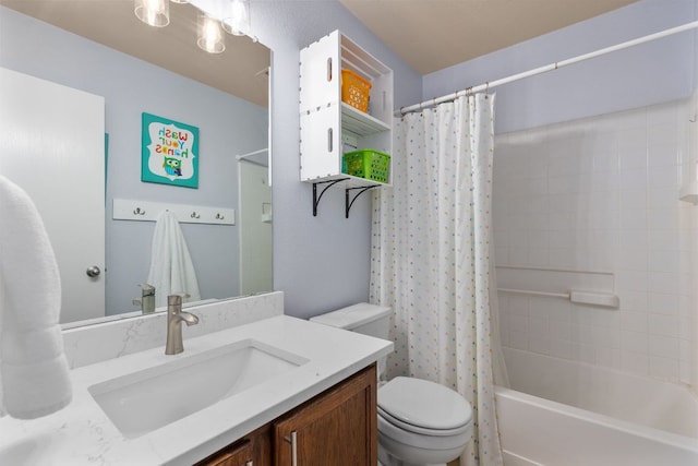 301 Drystone Trl, Liberty Hill, TX 78642 - full bathroom featuring toilet, vanity, and shower / bath combo with shower curtain