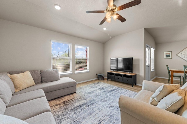 8517 Cantera Ridge Rd, Temple, TX 76502 - living area with light wood-type flooring, plenty of natural light, lofted ceiling, baseboards, and recessed lighting