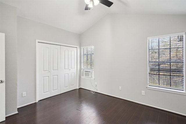 11404 Walnut Ridge Dr Unit 5, Austin, TX 78753 - unfurnished bedroom featuring vaulted ceiling, wood finished floors, a closet, ceiling fan, and baseboards