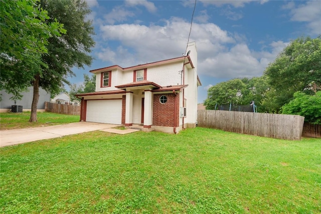 115 Hummingbird Ct, Cedar Creek, TX 78612 - traditional home with driveway, a garage, brick siding, a chimney, and central AC