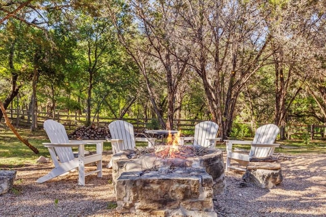 3805 Turkey Creek Dr, Austin, TX 78730 - view of yard with an outdoor fire pit and fence