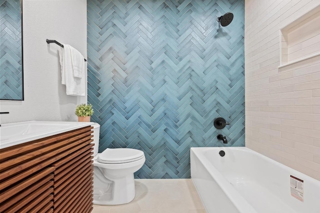 11305 Songbird Cv, Austin, TX 78750 - bathroom with vanity, shower / bathtub combination, and tile patterned floors