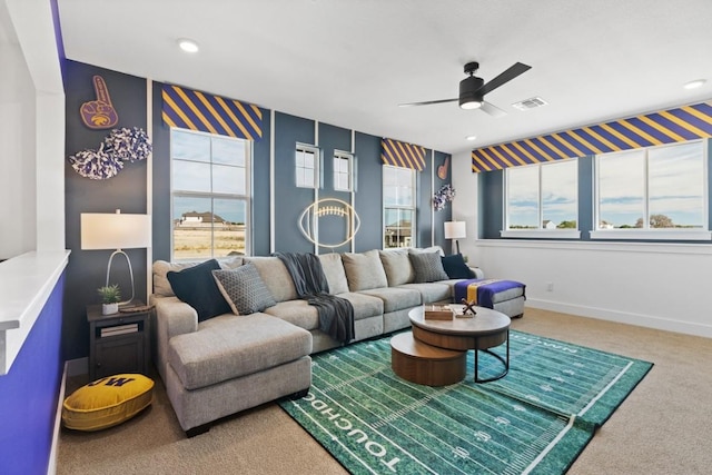 100 Silent Grove Ct, Georgetown, TX 78642 - carpeted living area featuring a ceiling fan and recessed lighting