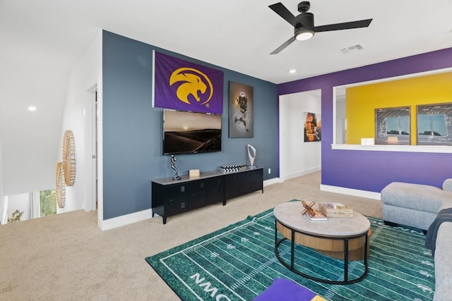 100 Silent Grove Ct, Georgetown, TX 78642 - living room featuring carpet flooring and ceiling fan