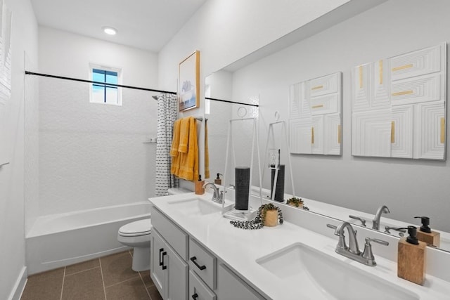 100 Silent Grove Ct, Georgetown, TX 78642 - bathroom with double vanity, shower / bathtub combination, and tile patterned floors