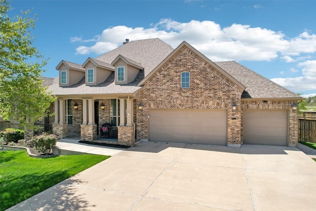 3036 Margarita Loop, Round Rock, TX 78665 - view of front of home with brick siding, driveway, a shingled roof, and a porch