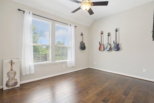 3036 Margarita Loop, Round Rock, TX 78665 - empty room featuring a ceiling fan, wood finished floors, and lofted ceiling