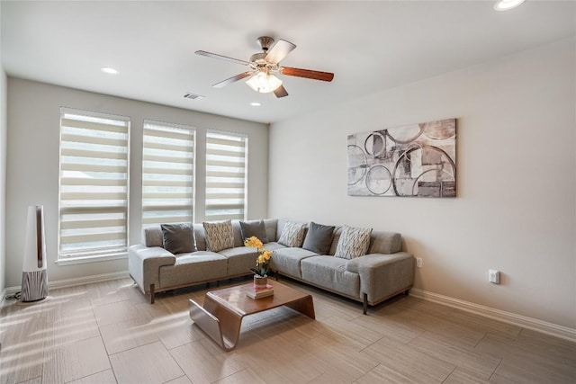 13800 Lyndhurst St Unit 325, Austin, TX 78717 - living area featuring a ceiling fan, recessed lighting, and baseboards