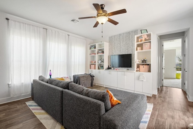 1924 Portobello Rd, Leander, TX 78641 - living room with ceiling fan and light wood-style floors