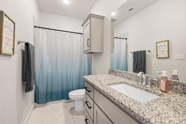 1924 Portobello Rd, Leander, TX 78641 - full bathroom with vanity, a shower with shower curtain, and tile patterned flooring