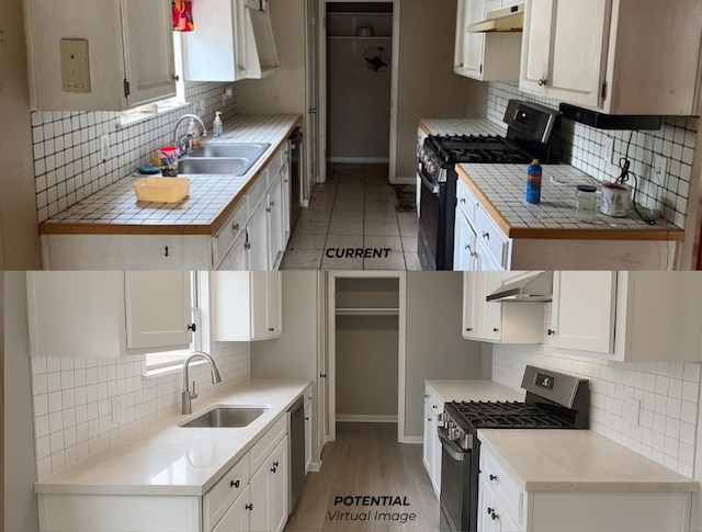 2100 Heights Blvd, Taylor, TX 76574 - kitchen with appliances with stainless steel finishes, tasteful backsplash, under cabinet range hood, and white cabinets