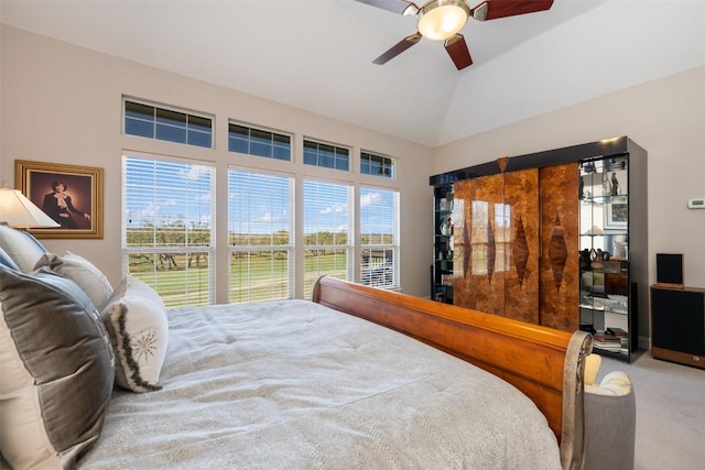 6 Radnor Dr, Austin, TX 78738 - bedroom featuring multiple windows, carpet floors, vaulted ceiling, and a ceiling fan