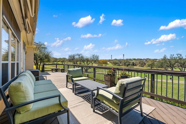 6 Radnor Dr, Austin, TX 78738 - wooden terrace with an outdoor hangout area, view of scattered trees, and a yard