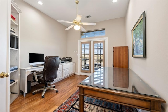 6 Radnor Dr, Austin, TX 78738 - office with light wood-style floors, a ceiling fan, and recessed lighting