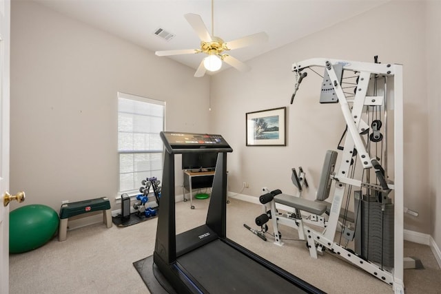 6 Radnor Dr, Austin, TX 78738 - workout room with baseboards, ceiling fan, and carpet floors