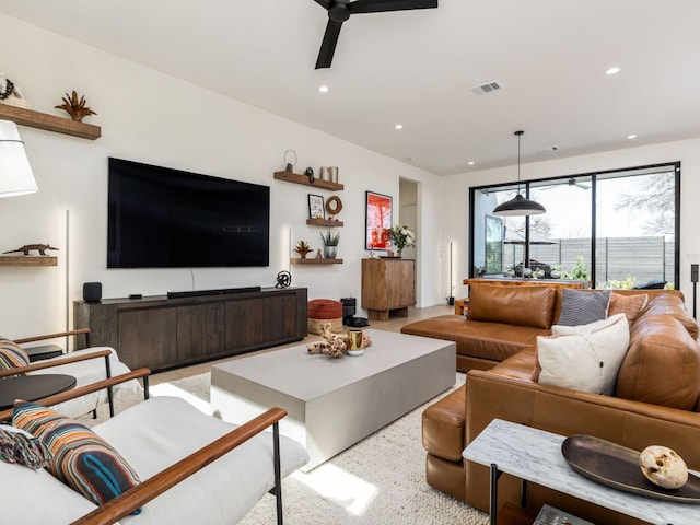 1510 Bellaire Dr, Austin, TX 78741 - living room featuring recessed lighting and ceiling fan