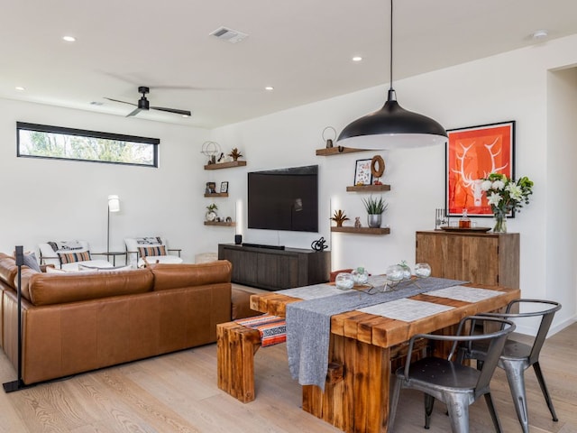 1510 Bellaire Dr, Austin, TX 78741 - living area with a ceiling fan, light wood-style floors, and recessed lighting