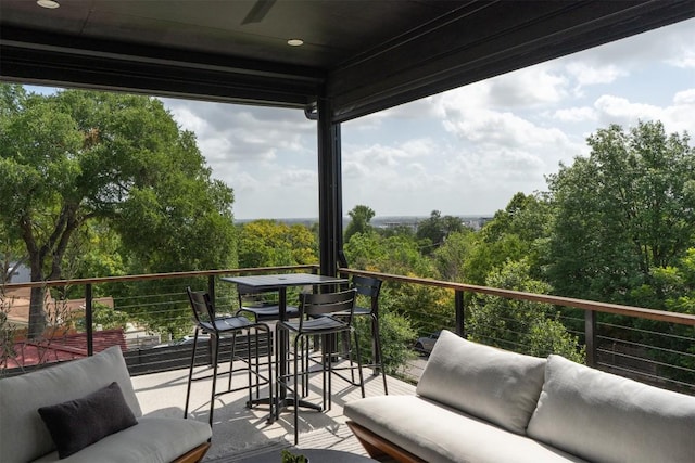 1510 Bellaire Dr, Austin, TX 78741 - balcony featuring outdoor lounge area and ceiling fan