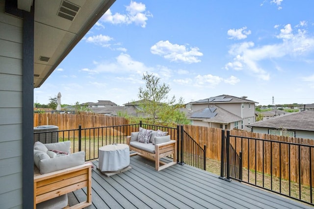 7800 Linnie Ln, Austin, TX 78724 - wooden deck featuring outdoor lounge area and a fenced backyard