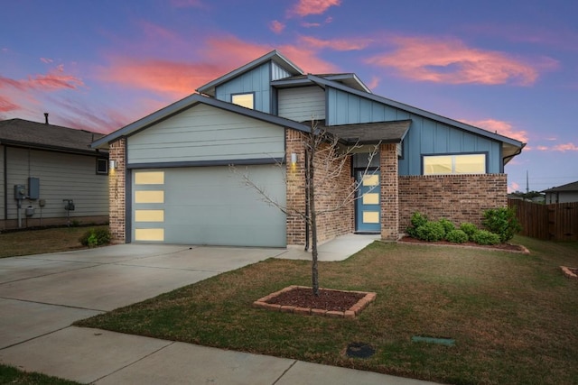 7800 Linnie Ln, Austin, TX 78724 - view of front of home featuring an attached garage, board and batten siding, driveway, and brick siding