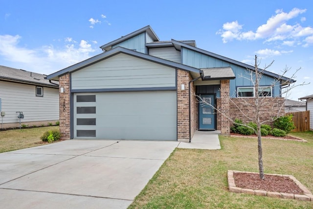 7800 Linnie Ln, Austin, TX 78724 - view of front of property with an attached garage, board and batten siding, concrete driveway, and brick siding