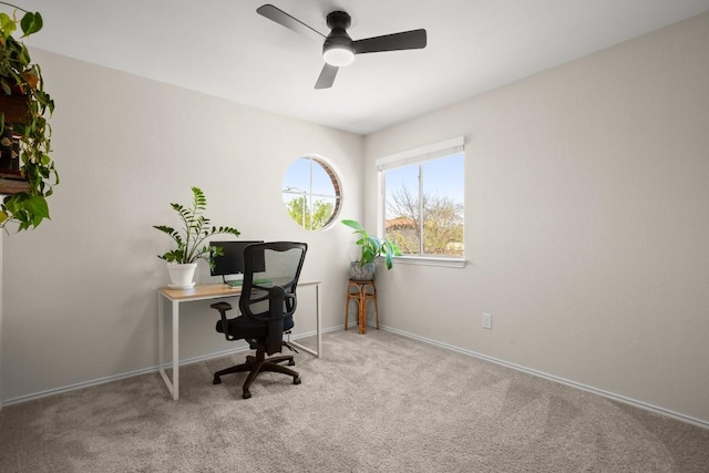 1302 Rambling Trl, Cedar Park, TX 78613 - office area with ceiling fan, carpet flooring, and baseboards