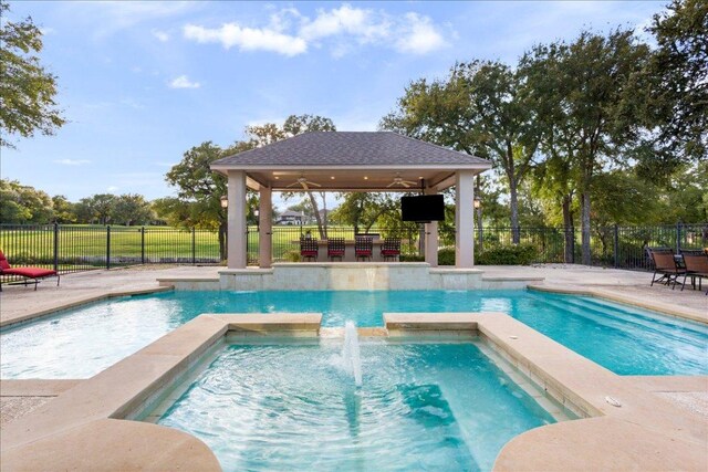 1317 Jack Nicklaus Cir, Salado, TX 76571 - view of pool featuring ceiling fan, fence, and a patio