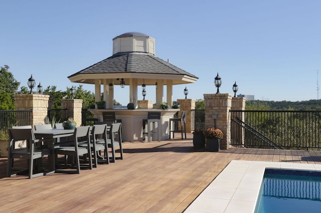 17 Cousteau Ln, Austin, TX 78746 - view of patio / terrace featuring a deck and a gazebo