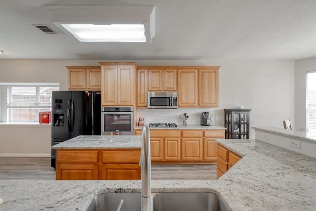 2209 Callaway Garden Ct, Pflugerville, TX 78660 - kitchen with appliances with stainless steel finishes, light wood-type flooring, a sink, and plenty of natural light