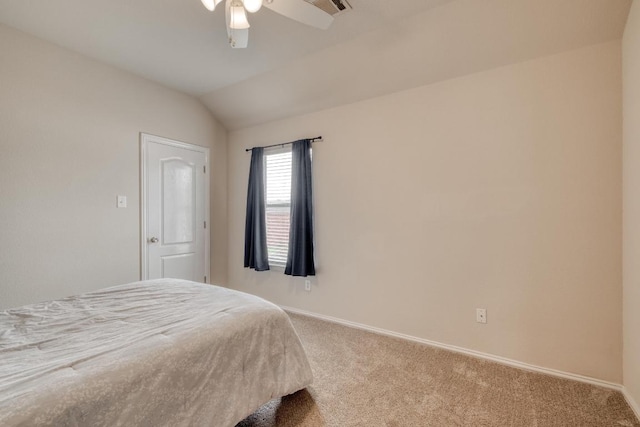 2209 Callaway Garden Ct, Pflugerville, TX 78660 - bedroom featuring carpet flooring, vaulted ceiling, baseboards, and a ceiling fan