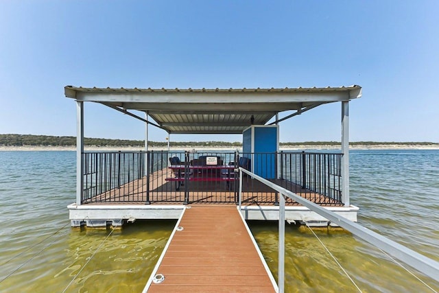 dock area with a water view