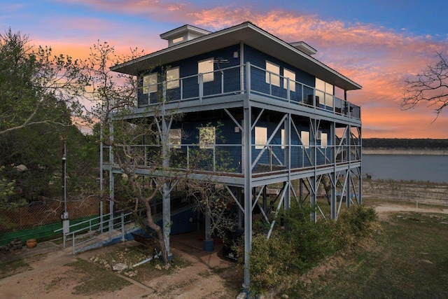 exterior space featuring a water view