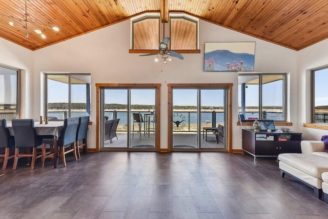 interior space featuring a water view
