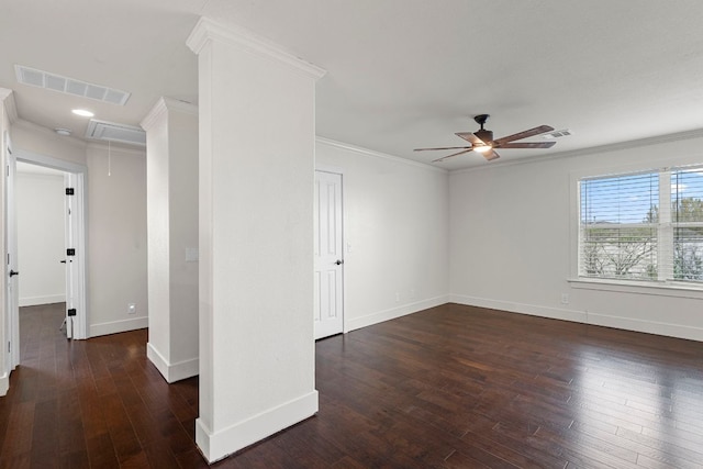 1290 Sweet Gum Dr, Kyle, TX 78640 - unfurnished room with attic access, ceiling fan, ornamental molding, hardwood / wood-style floors, and baseboards