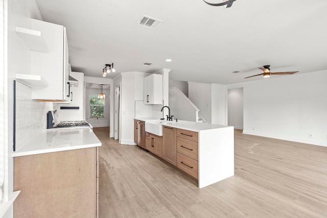 1290 Sweet Gum Dr, Kyle, TX 78640 - kitchen with a sink, range, dishwasher, light wood finished floors, and a peninsula