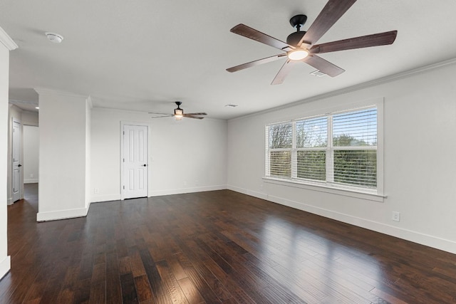 1290 Sweet Gum Dr, Kyle, TX 78640 - empty room featuring ornamental molding, ceiling fan, baseboards, hardwood / wood-style floors, and a smoke detector