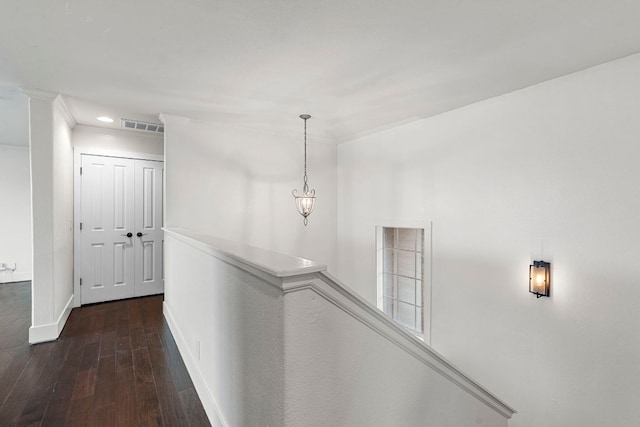 1290 Sweet Gum Dr, Kyle, TX 78640 - corridor with baseboards, dark wood finished floors, recessed lighting, and crown molding