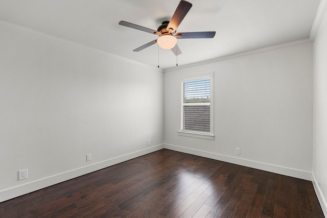 1290 Sweet Gum Dr, Kyle, TX 78640 - spare room with a ceiling fan, crown molding, dark wood-type flooring, and baseboards