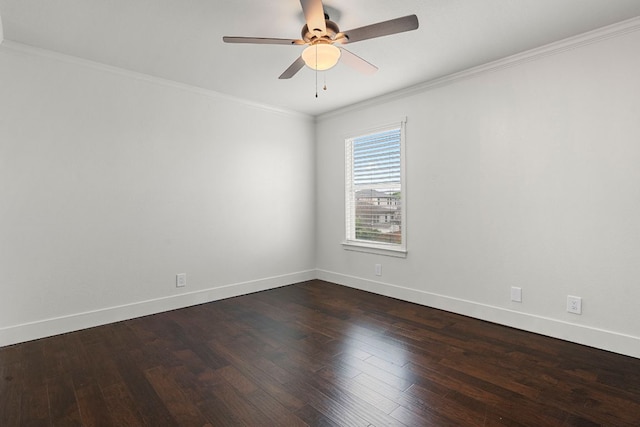 1290 Sweet Gum Dr, Kyle, TX 78640 - empty room with dark wood-style flooring, a ceiling fan, crown molding, and baseboards