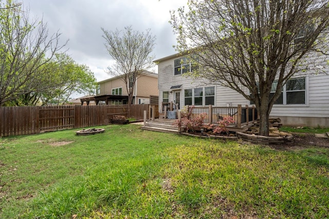 1290 Sweet Gum Dr, Kyle, TX 78640 - back of property featuring a wooden deck and a fire pit