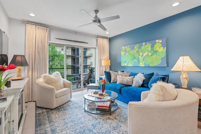 908 Nueces St Unit 36, Austin, TX 78701 - living room with a ceiling fan and recessed lighting