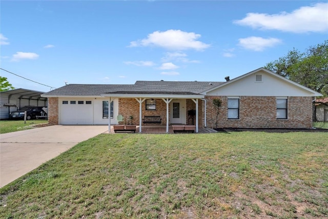 707 Golden Beach Dr, Buchanan Dam, TX 78609 - ranch-style house featuring a porch, an attached garage, a front yard, and driveway