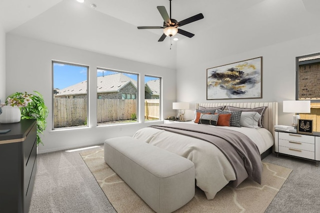 1800 Sauterne Dr, Leander, TX 78641 - bedroom featuring carpet flooring, a ceiling fan, and high vaulted ceiling